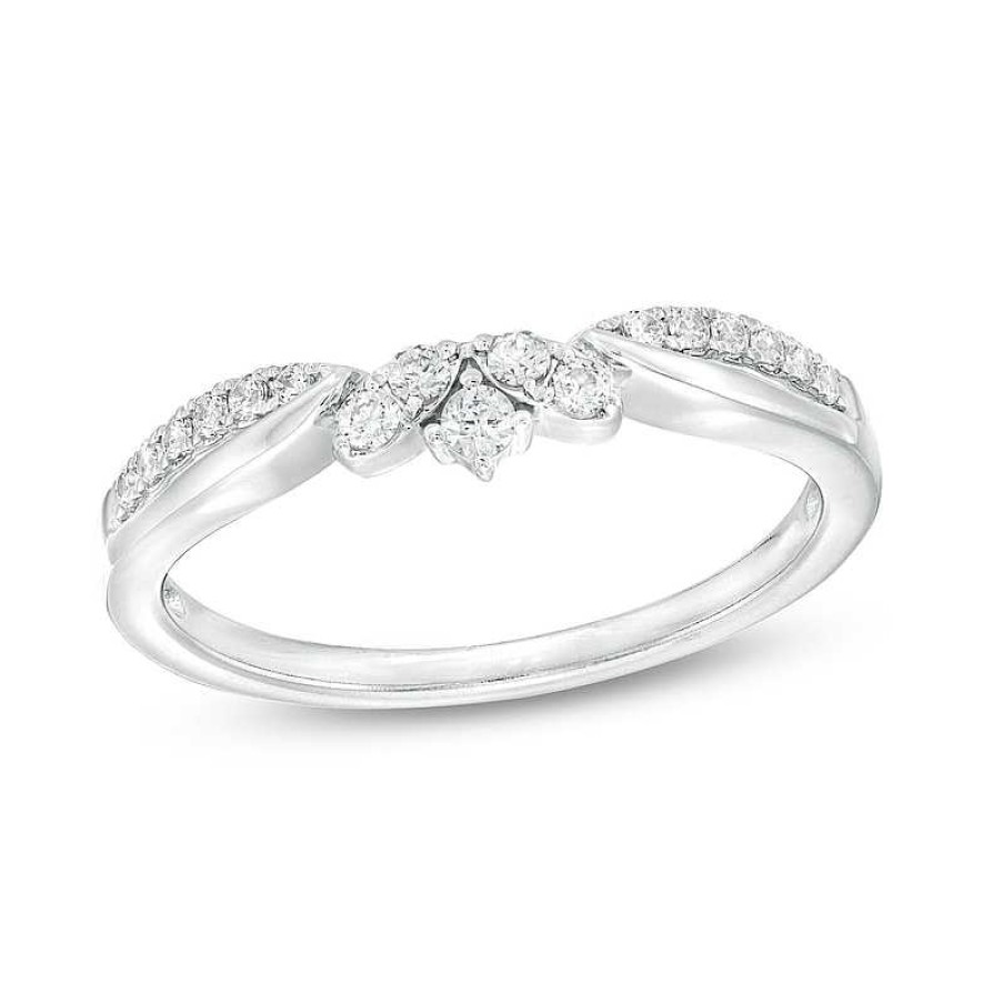 Rings Zales | 1/5 Ct. T.W. Diamond Floral Leaf Contour Anniversary Band In 10K White Gold