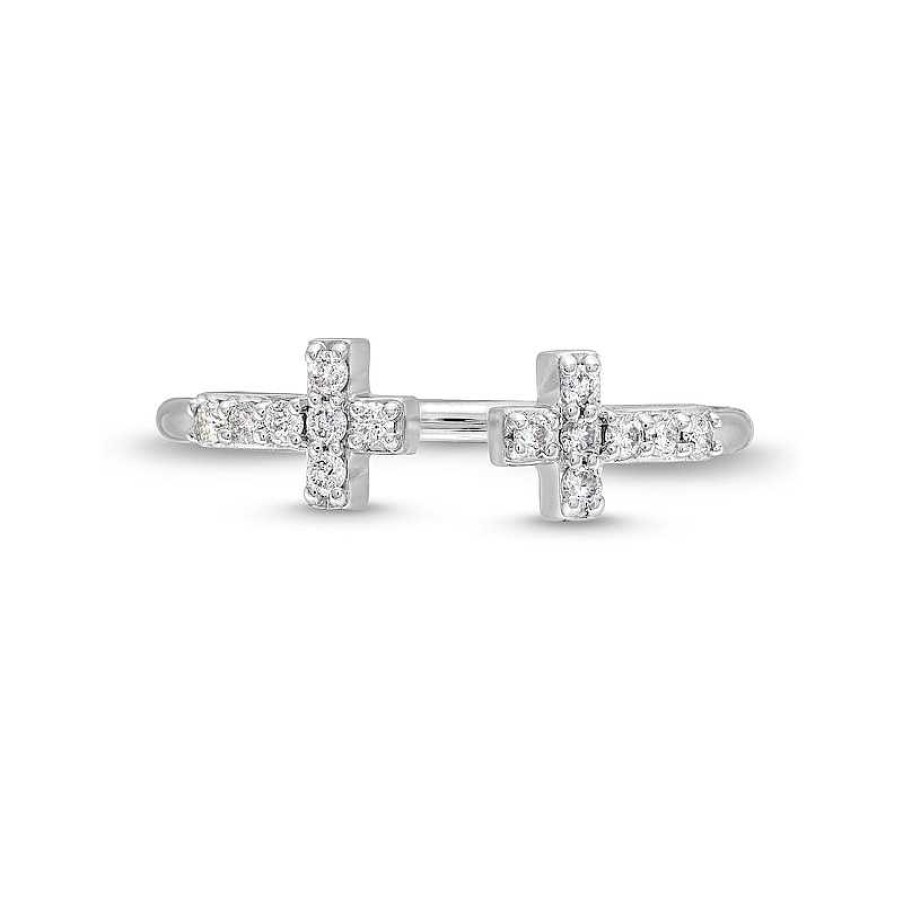 Rings Zales | 1/6 Ct. T.W. Diamond Double Cross Ring In 10K White Gold