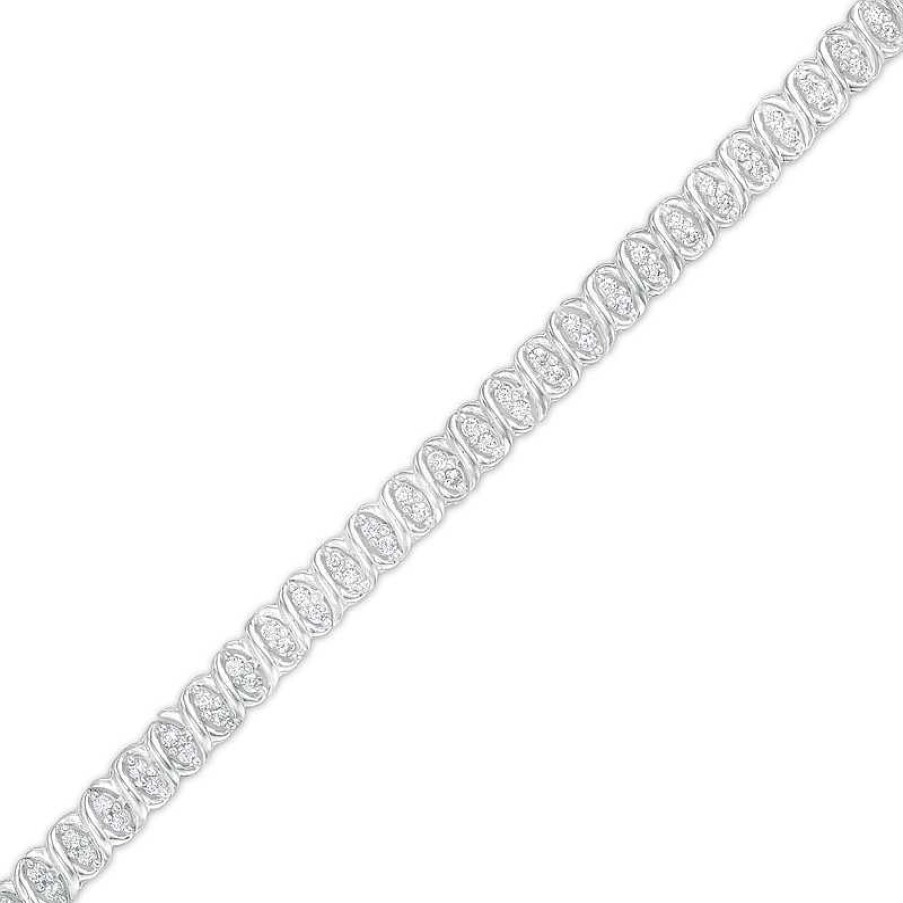 Bracelets Zales | 1 Ct. T.W. Diamond Alternating "Xo" Line Bracelet In 10K White Gold – 7.25"