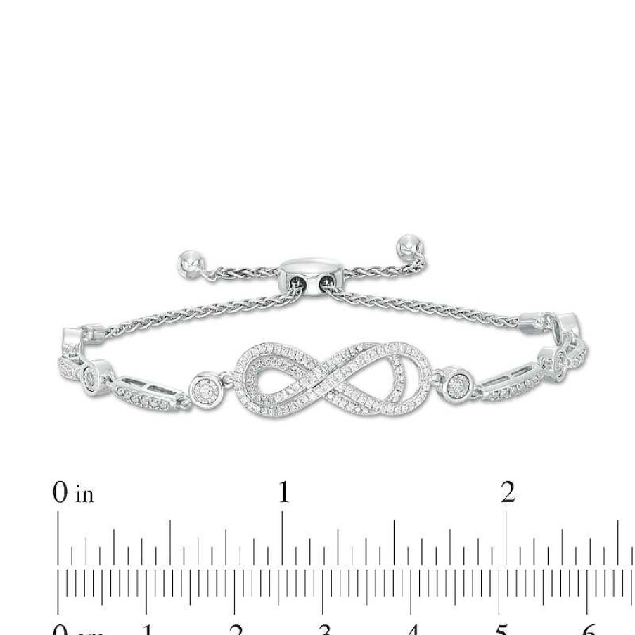 Bracelets Zales | 3/8 Ct. T.W. Diamond Layered Infinity Sideways Bolo Bracelet In Sterling Silver - 9.0"