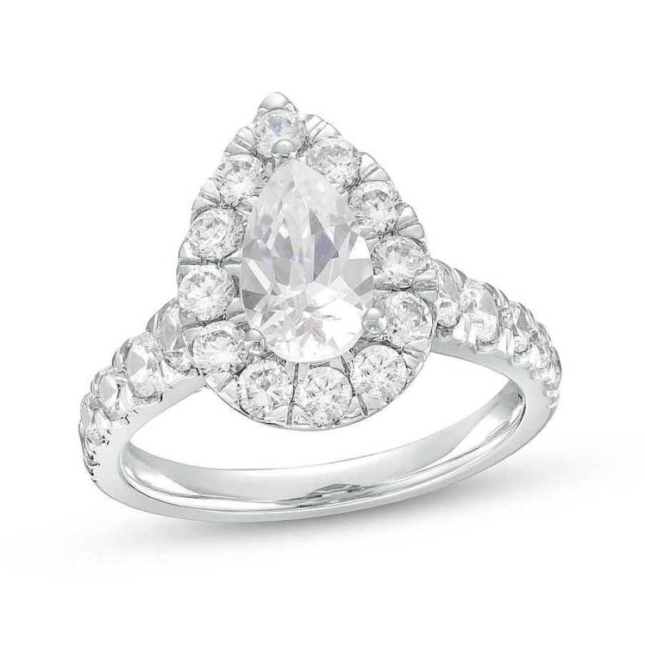 Rings Zales | 2-1/2 Ct. T.W. Certified Pear-Shaped Lab-Created Diamond Frame Engagement Ring In 14K White Gold (F/Vs2)