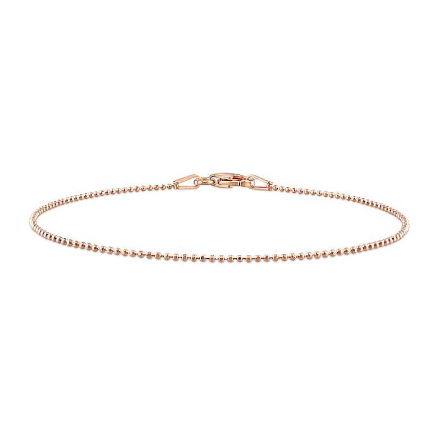 Bracelets Zales | Ladies' 1.0Mm Bead Chain Bracelet In Sterling Silver With Rose-Tone Flash Plate - 7.5"