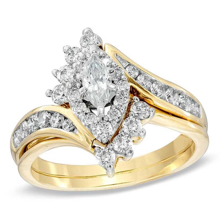 Rings Zales | 1 Ct. T.W. Marquise Diamond Bypass Bridal Set In 14K Gold