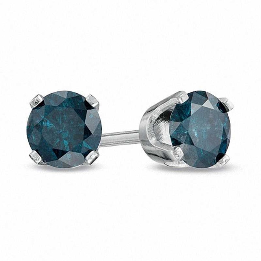 Earrings Zales | 1/2 Ct. T.W. Enhanced Blue Diamond Solitaire Stud Earrings In 14K White Gold