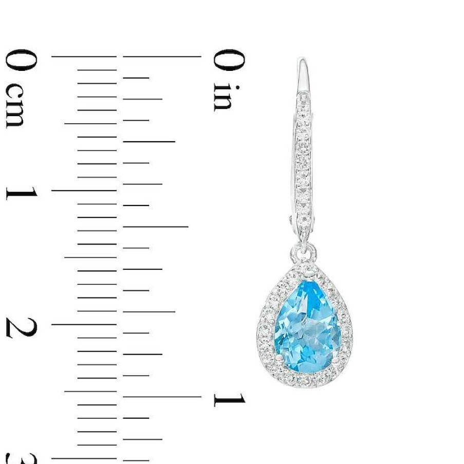 Earrings Zales | Pear-Shaped Swiss Blue Topaz And White Lab-Created Sapphire Frame Drop Earrings In Sterling Silver