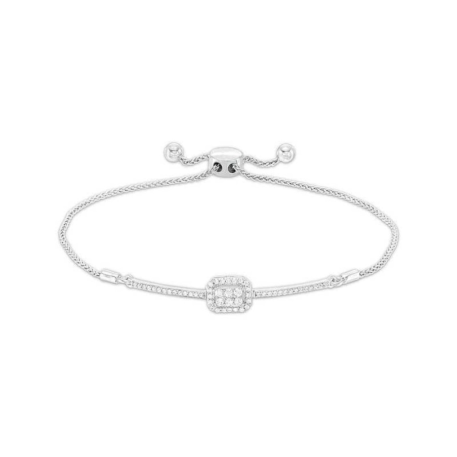 Bracelets Zales | 1/3 Ct. T.W. Emerald-Shaped Multi-Diamond Bolo Bracelet In 10K White Gold – 9.5"