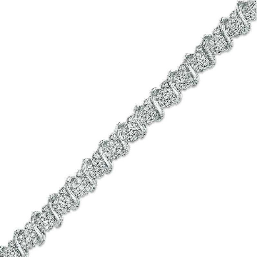 Bracelets Zales | 1 Ct. T.W. Diamond "S" Tennis Bracelet In Sterling Silver