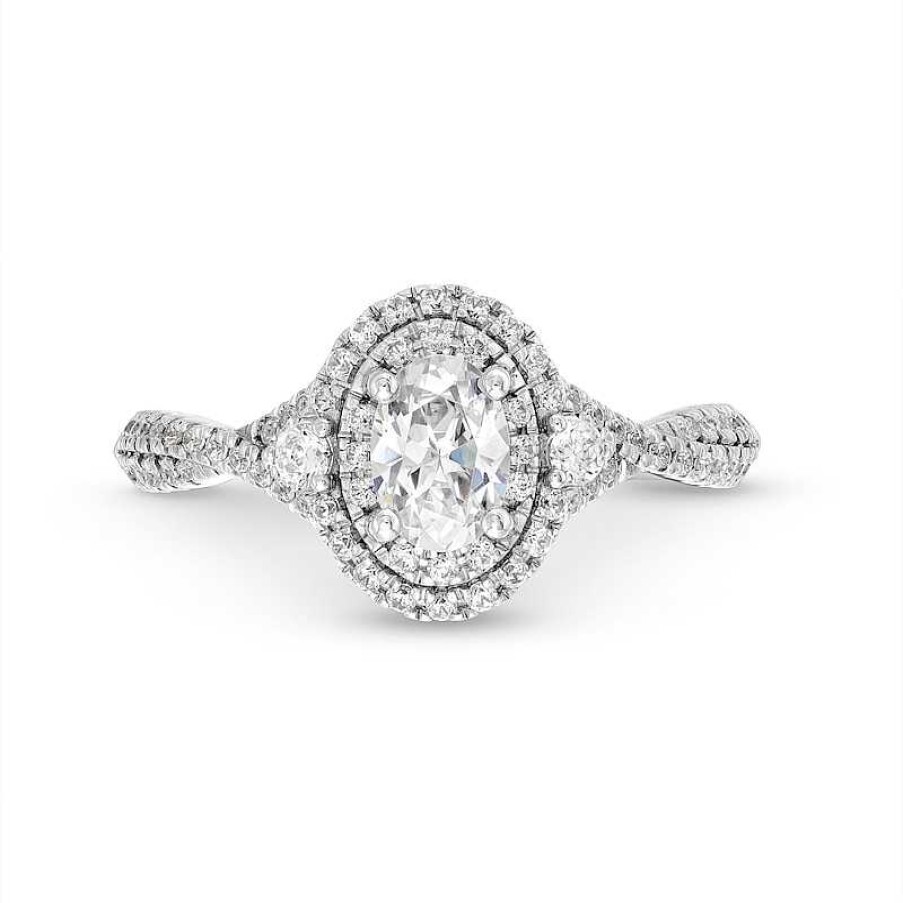 Rings Zales | Vera Wang Love Collection 7/8 Ct. T.W. Oval Diamond Frame Vintage-Style Engagement Ring In 14K White Gold (I/Si2)