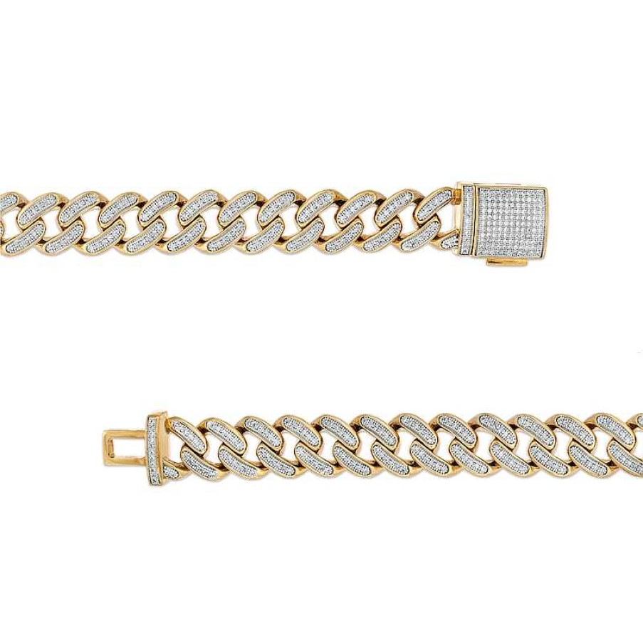 Bracelets Zales | Men'S 1-7/8 Ct. T.W. Diamond Curb Chain Bracelet In 10K Gold – 8.5"