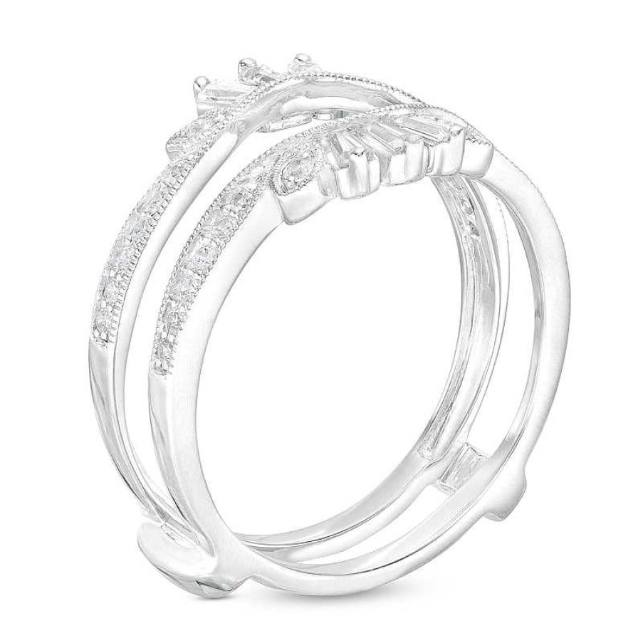 Rings Zales | 1/3 Ct. T.W. Baguette And Round Diamond Vintage-Style Solitaire Enhancer In 14K White Gold