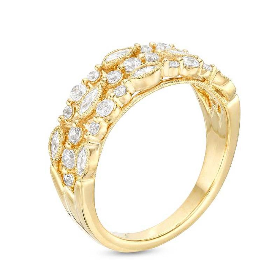 Rings Zales | 3/4 Ct. T.W. Marquise And Round Diamond Vintage-Style Triple Row Anniversary Band In 14K Gold