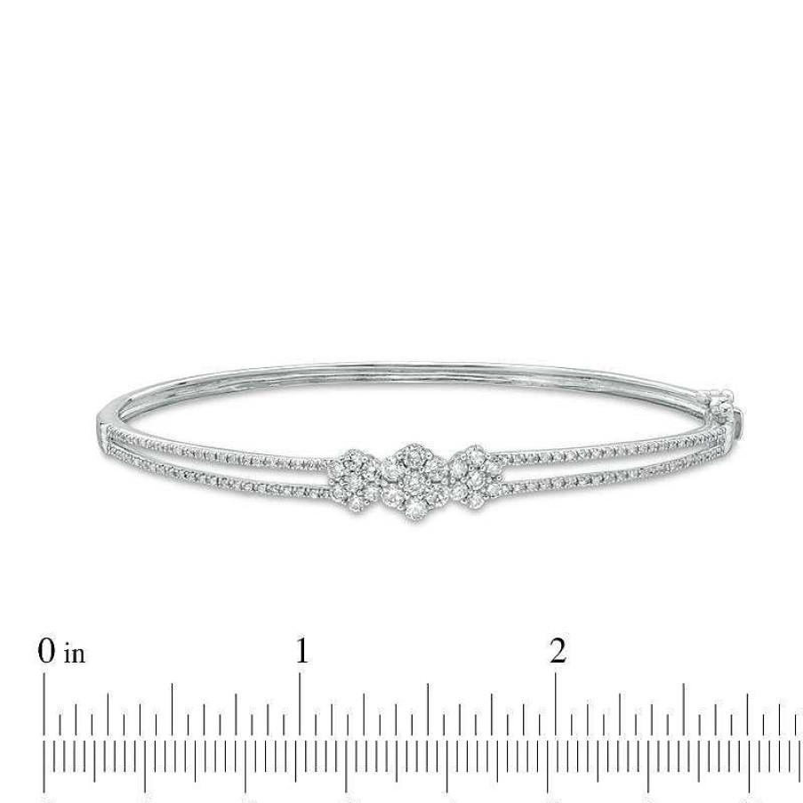 Bracelets Zales | 1 Ct. T.W. Hexagon Multi-Diamond Three Stone Bangle In 10K White Gold