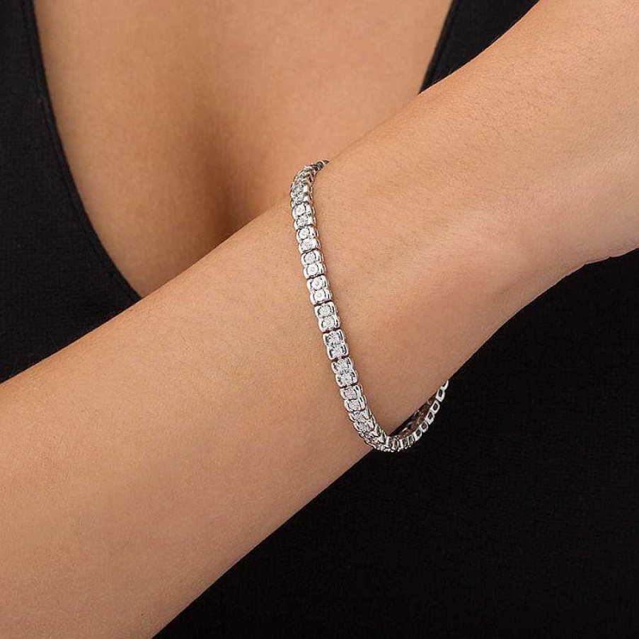 Bracelets Zales | 1/4 Ct. T.W. Diamond Tennis Bracelet In Sterling Silver - 7.25"