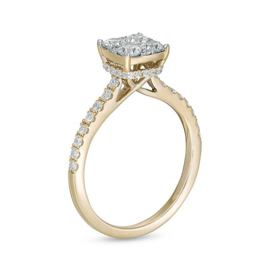 Rings Zales | 1 Ct. T.W. Cushion-Shaped Multi-Diamond Engagement Ring In 14K Gold