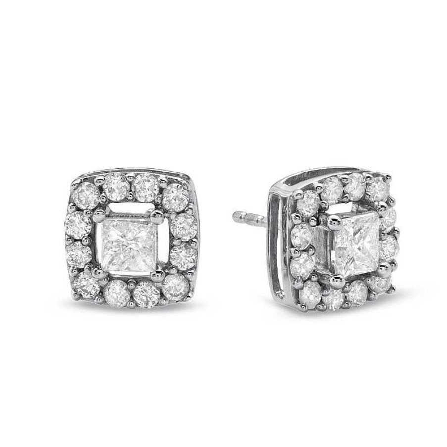 Earrings Zales | 1 Ct. T.W. Princess-Cut Diamond Open Frame Stud Earrings In 10K White Gold