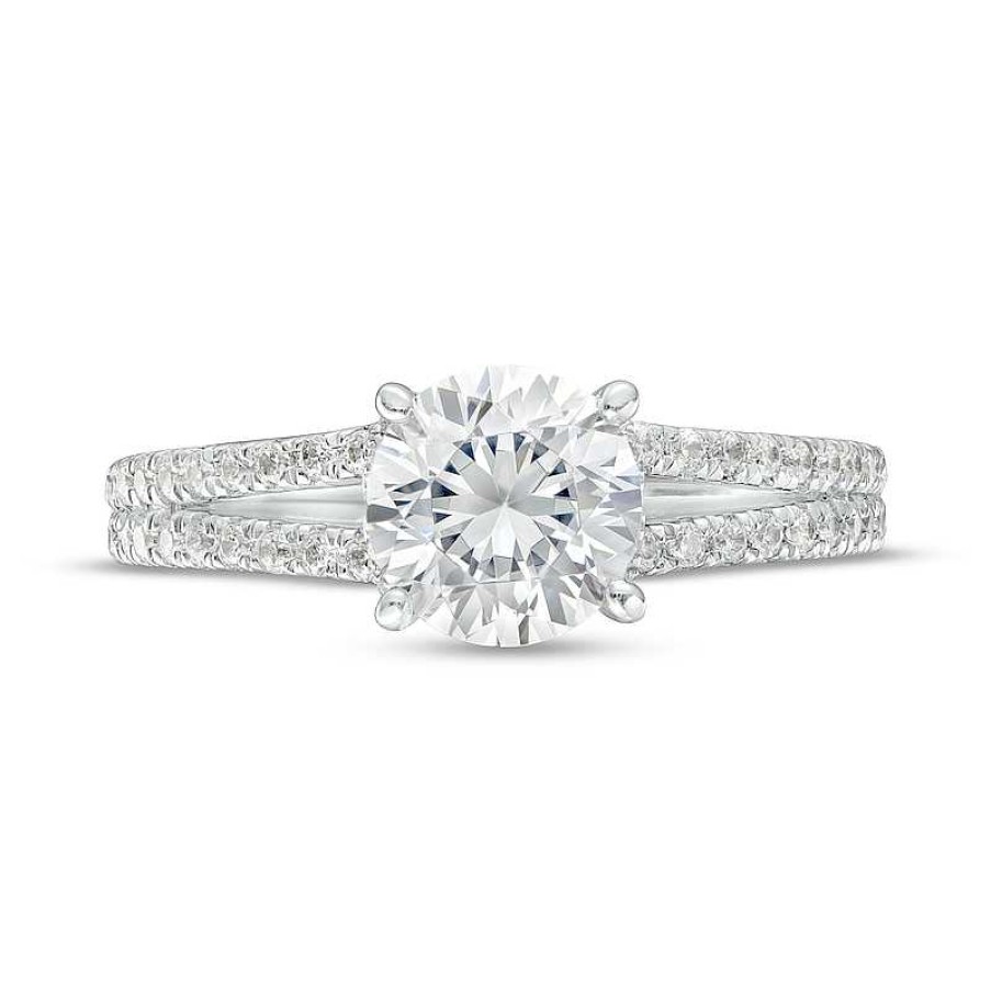 Rings Zales | 1-5/8 Ct. T.W. Certified Lab-Created Diamond Hidden Frame Split Shank Engagement Ring In 14K White Gold (F/Vs2)