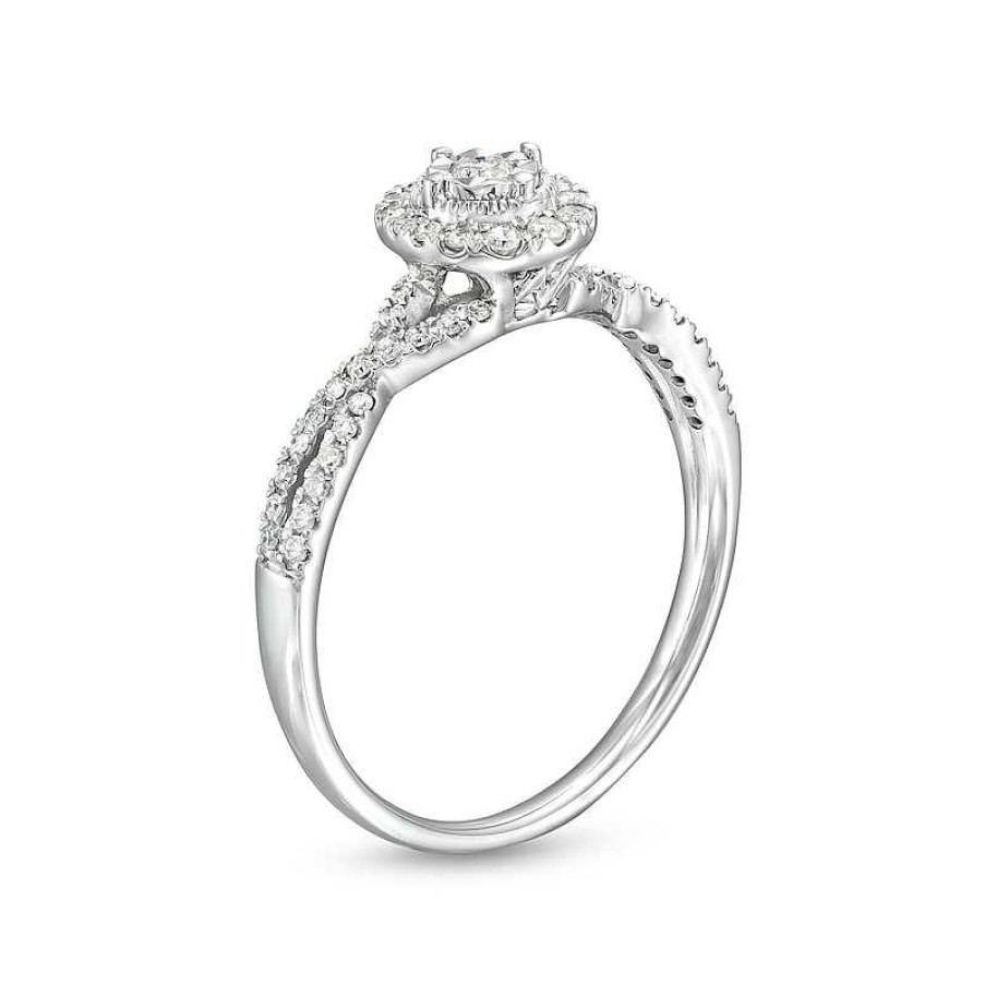 Rings Zales | 1/4 Ct. T.W. Diamond Frame Twist Split Shank Promise Ring In 10K White Gold