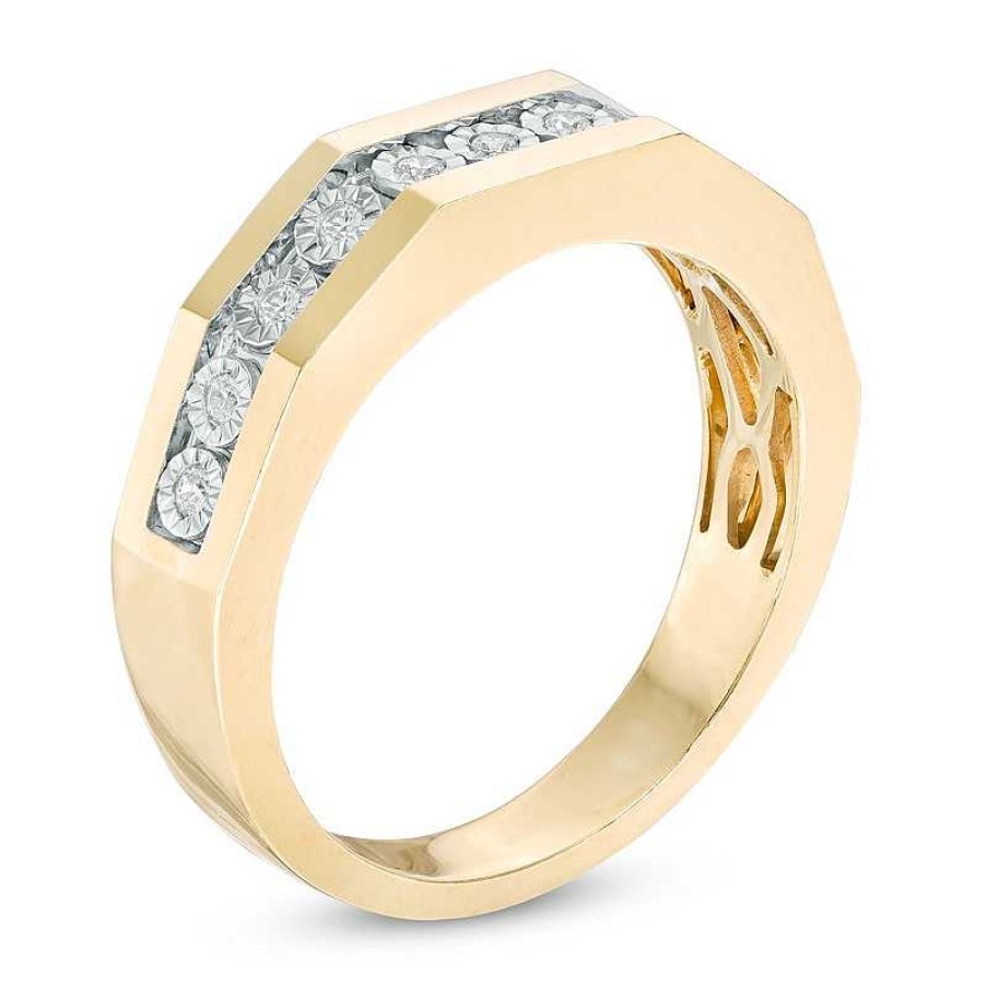 Rings Zales | 3/8 Ct. T.W. Diamond Square Frame Wedding Ensemble In 10K Gold - Size 7 And 10