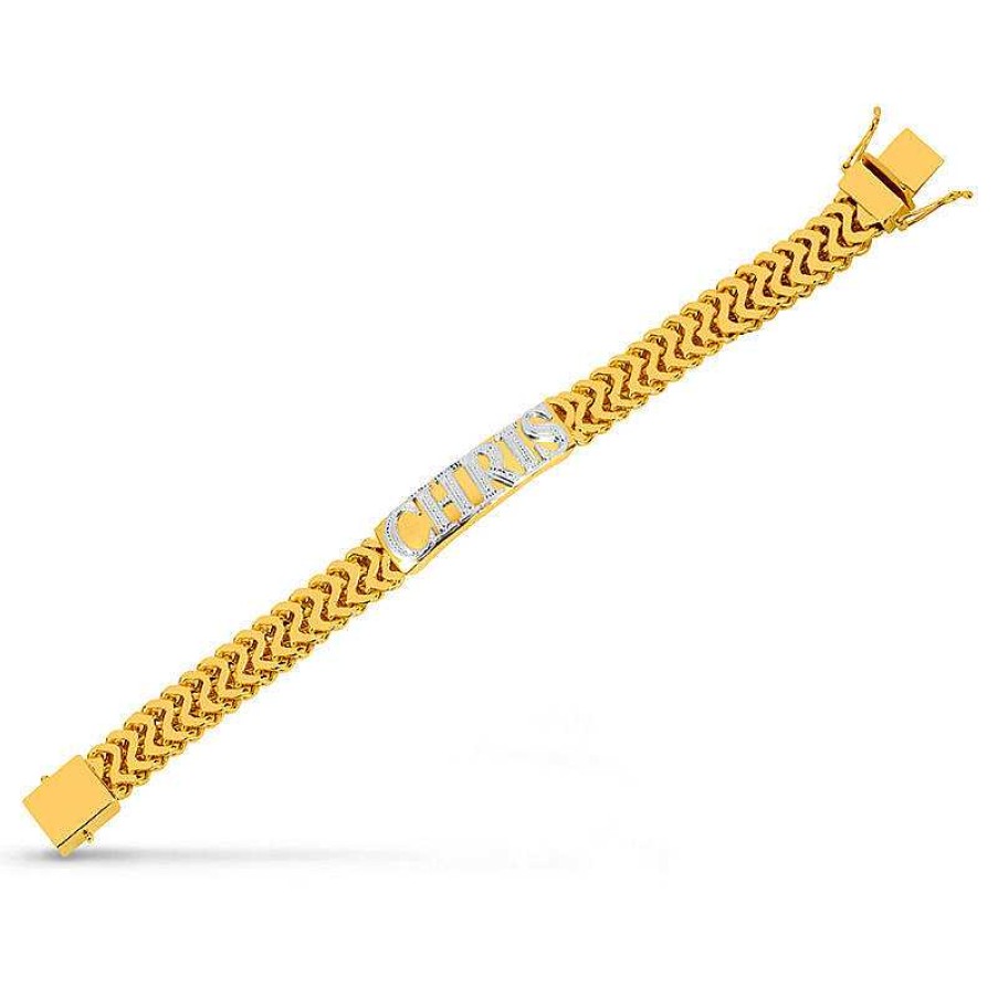 Bracelets Zales | Men'S Uppercase Block Name Embossed Id Bracelet In Sterling Silver And 14K Gold Plate (1 Line) - 9"