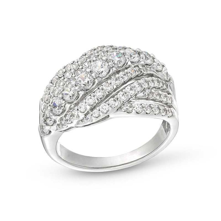 Rings Zales | 1-1/2 Ct. T.W. Certified Lab-Created Diamond Rolling Waves Ring In 14K White Gold (F/Si2)