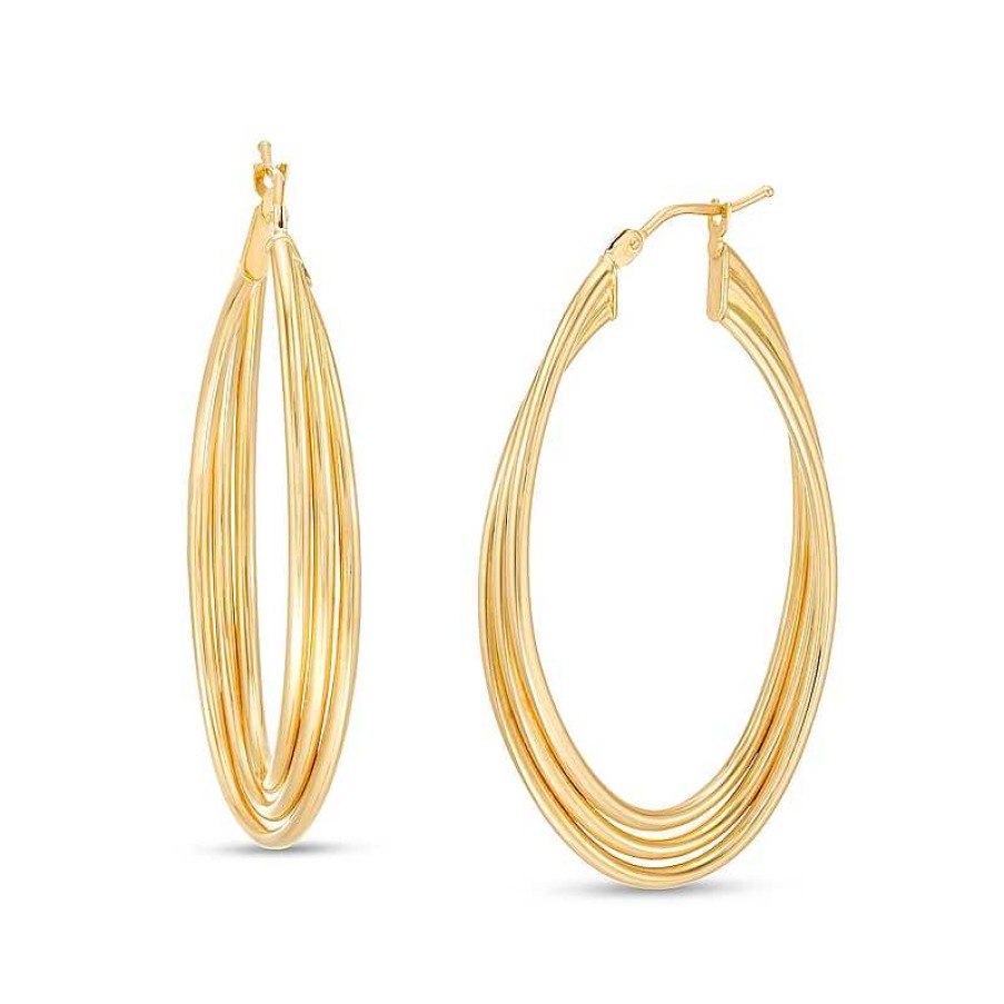 Earrings Zales | 36.0 X 3.0Mm Triple Layered Oval Hoop Earrings In 10K Gold