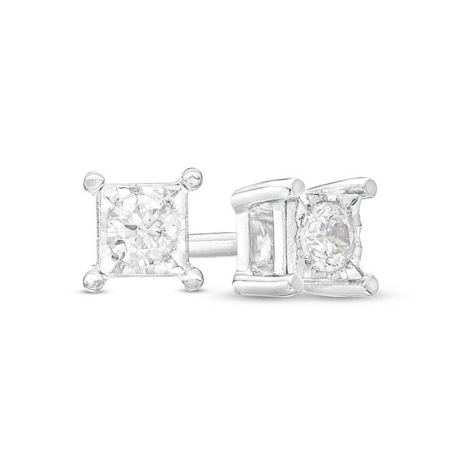 Earrings Zales | 1/6 Ct. T.W. Diamond Solitaire Princess-Shaped Frame Stud Earrings In Sterling Silver (J/I3)