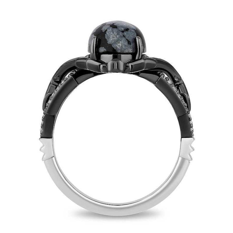 Rings Zales | Enchanted Disney Villains Maleficent Oval Obsidian And 1/6 Ct. T.W. Diamond Thorns Ring In Sterling Silver - Size 7