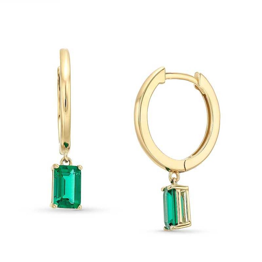 Earrings Zales | Emerald-Cut Lab-Created Emerald Solitaire Drop Earrings In 10K Gold