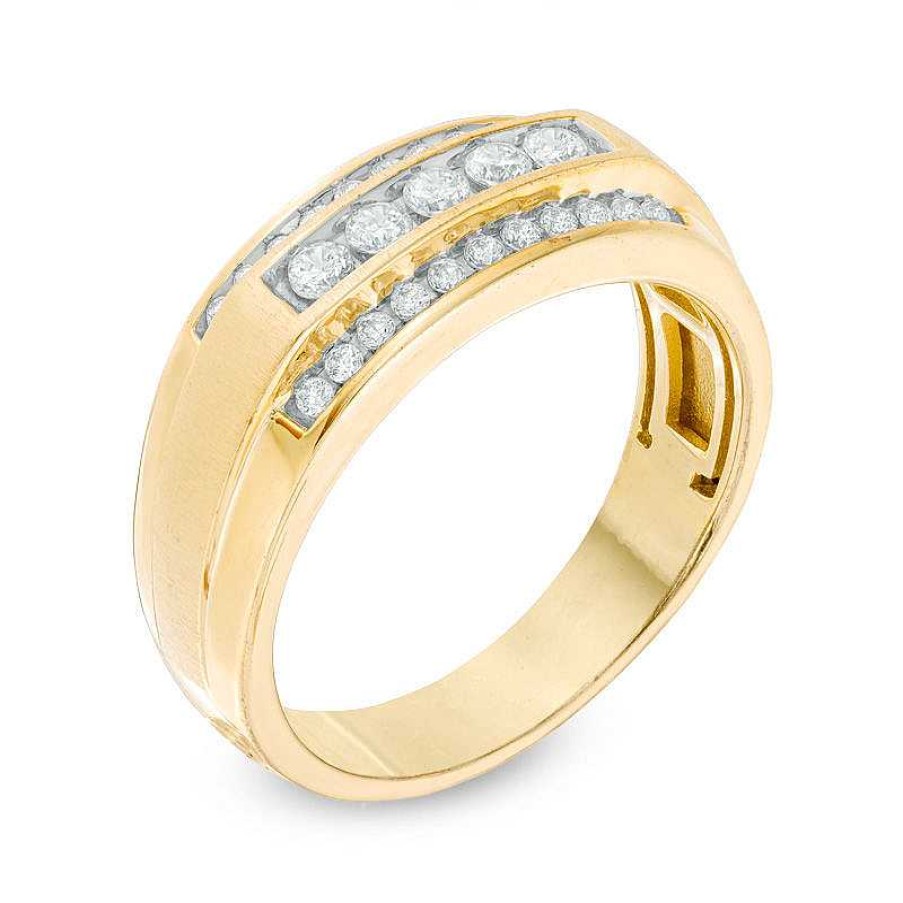 Rings Zales | Men'S 1/2 Ct. T.W. Diamond Three Row Satin Band In 10K Gold