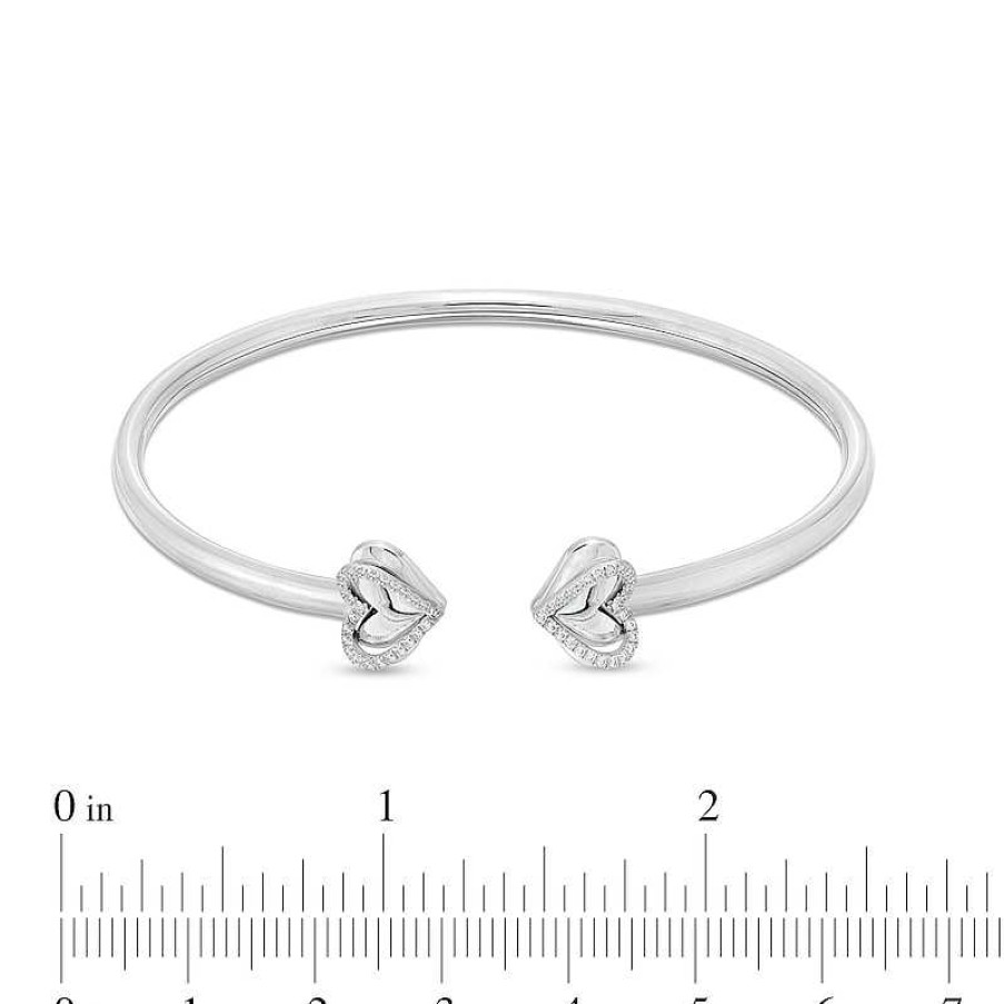 Bracelets Zales | The Kindred Heart From Vera Wang Love Collection 1/6 Ct. T.W. Diamond Sideways Hearts Open Bangle In Sterling Silver