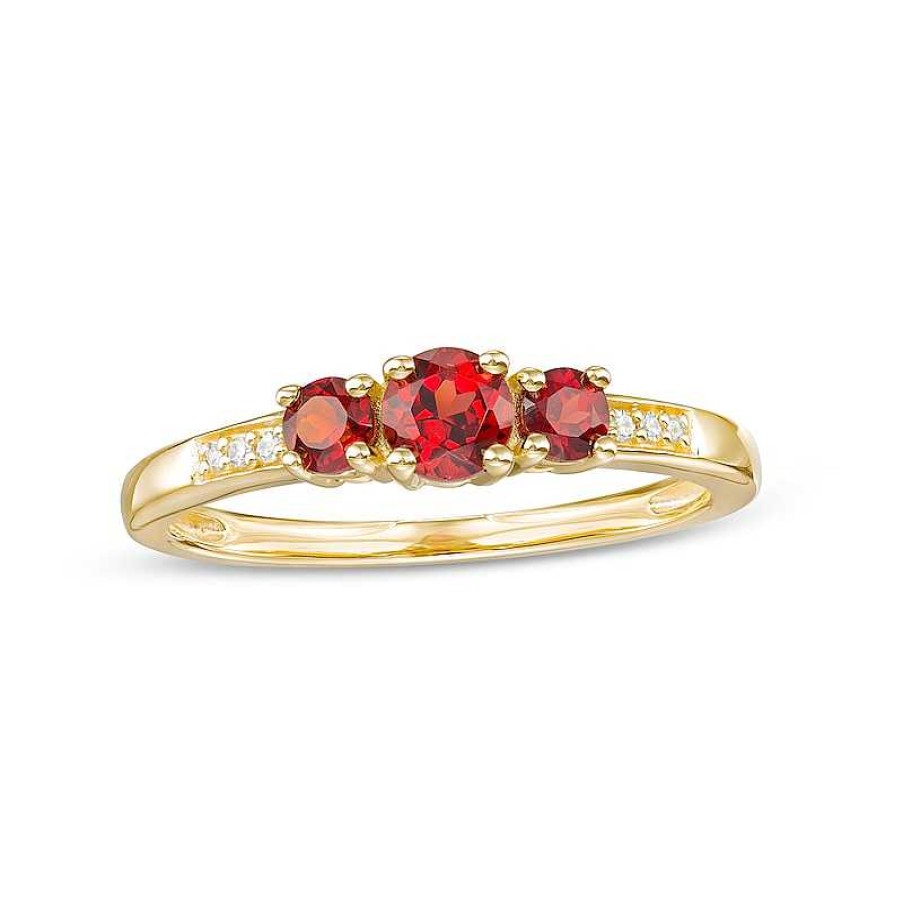 Rings Zales | Garnet And Diamond Accent Three Stone Ring In 10K Gold