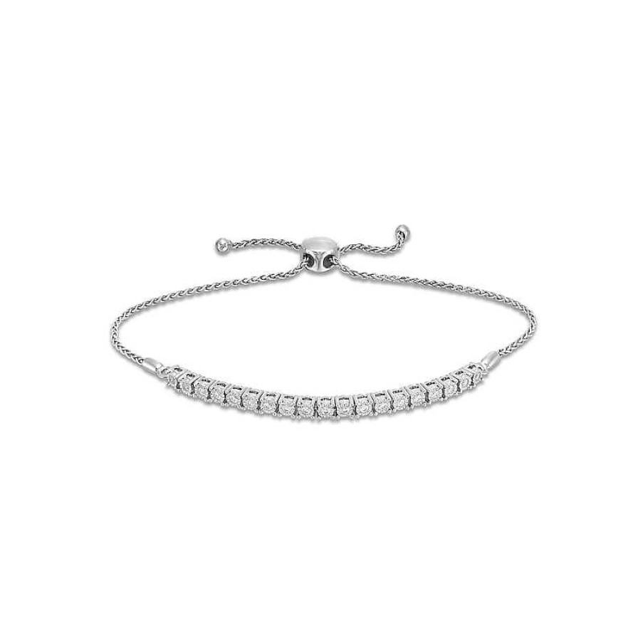 Bracelets Zales | 1/4 Ct. T.W. Diamond Miracle Line Bolo Bracelet In Sterling Silver - 9.0"