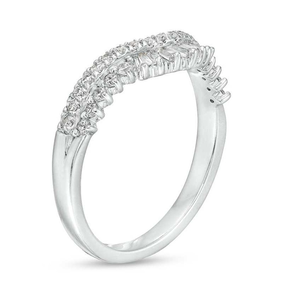 Rings Zales | 3/8 Ct. T.W. Baguette And Round Diamond Double Row Anniversary Band In 14K White Gold