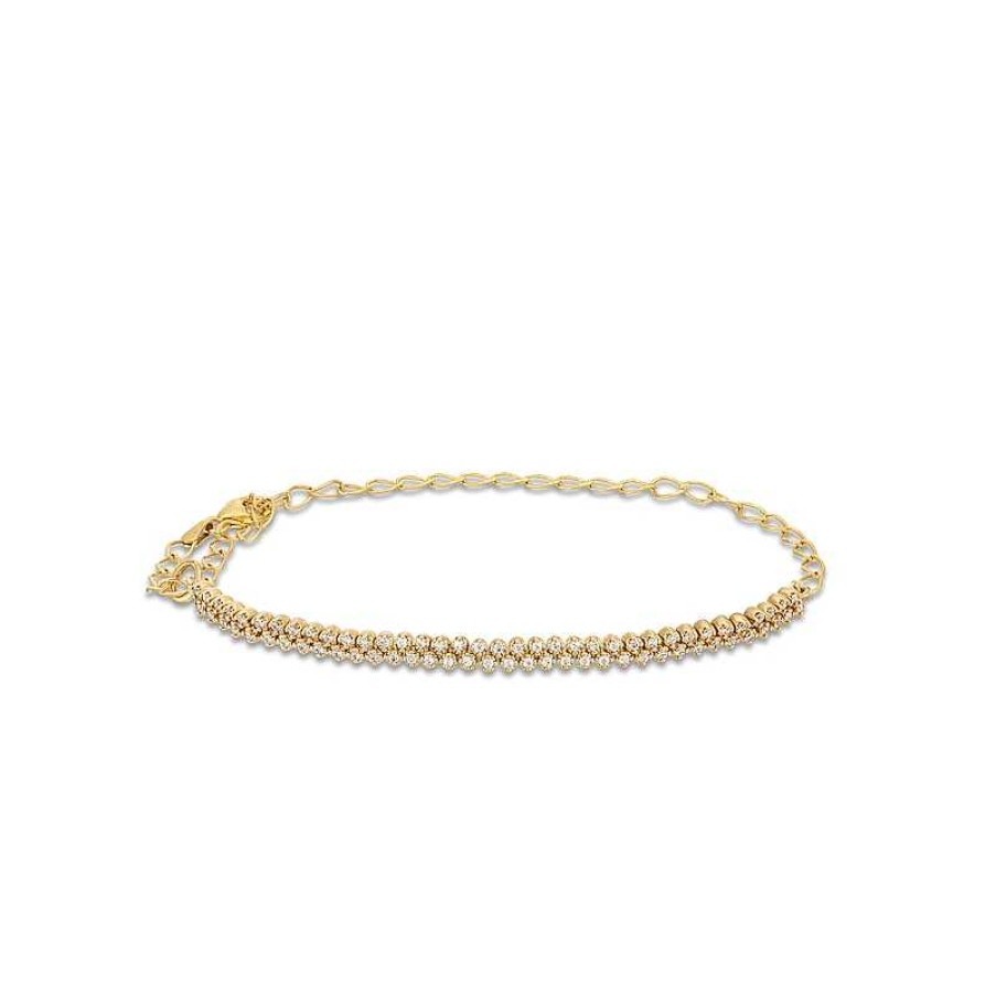 Bracelets Zales | 1/2 Ct. T.W. Diamond Double Row Half-And-Half Chain Bracelet In 10K Gold - 9"