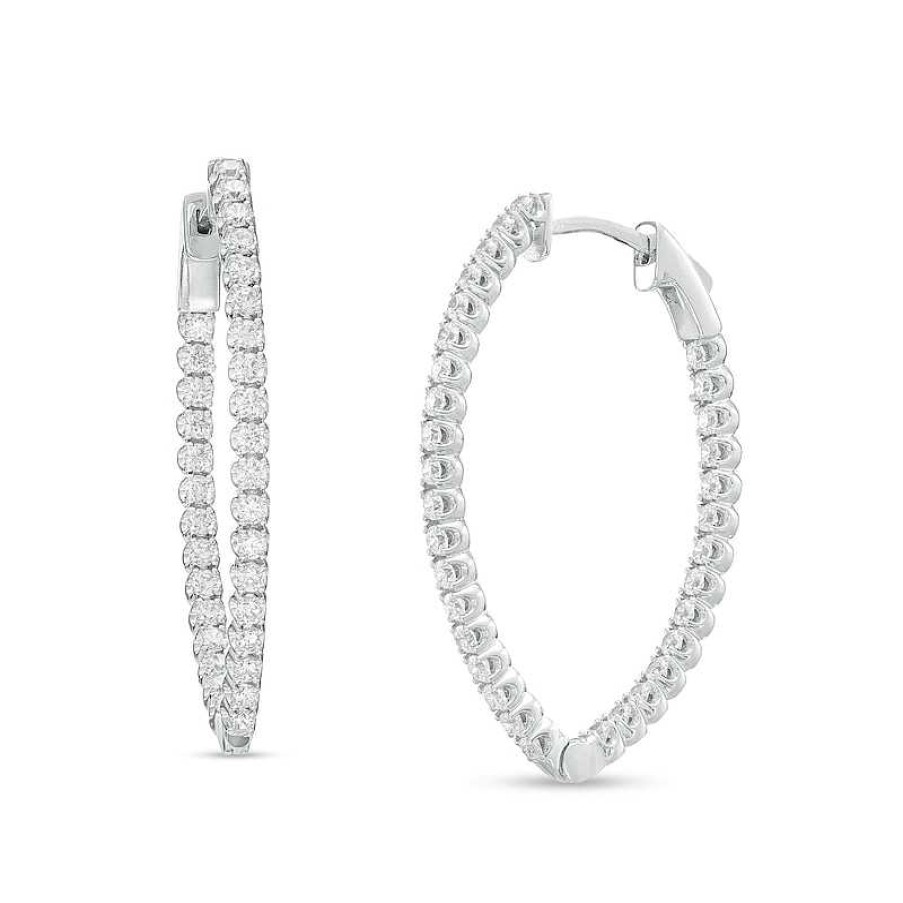 Earrings Zales | 3 Ct. T.W. Certified Lab-Created Diamond Pointed Hoop Earrings In 10K White Gold (F/Si2)