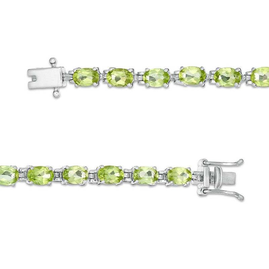 Bracelets Zales | Sideways Oval Peridot Tennis Bracelet In Sterling Silver - 7.25"