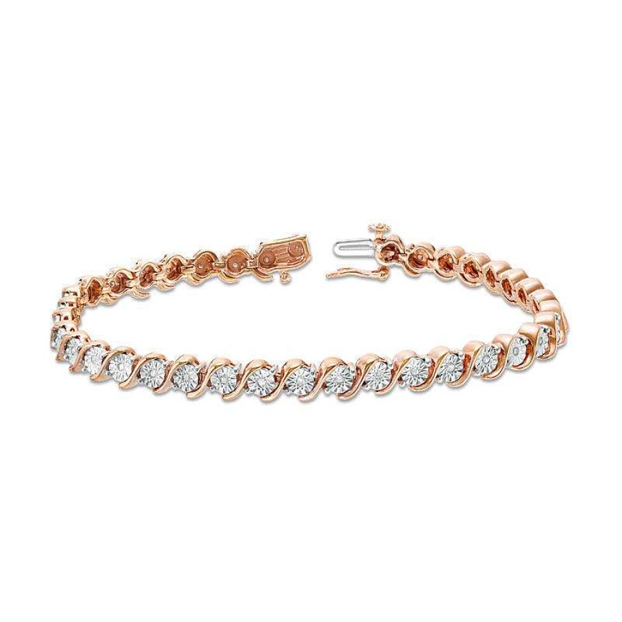 Bracelets Zales | 1/4 Ct. T.W. Diamond "S" Tennis Bracelet In Sterling Silver With 14K Rose Gold Plate - 7.25"