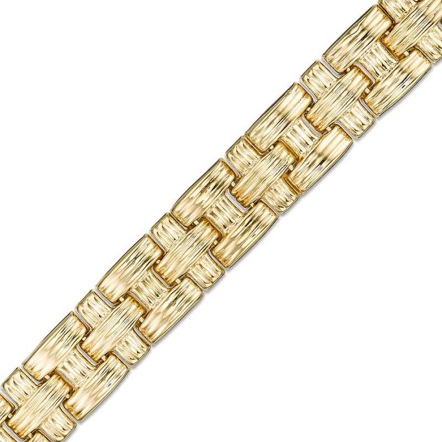 Bracelets Zales | Textured Basket Weave Link Bracelet In 14K Gold - 7.25"