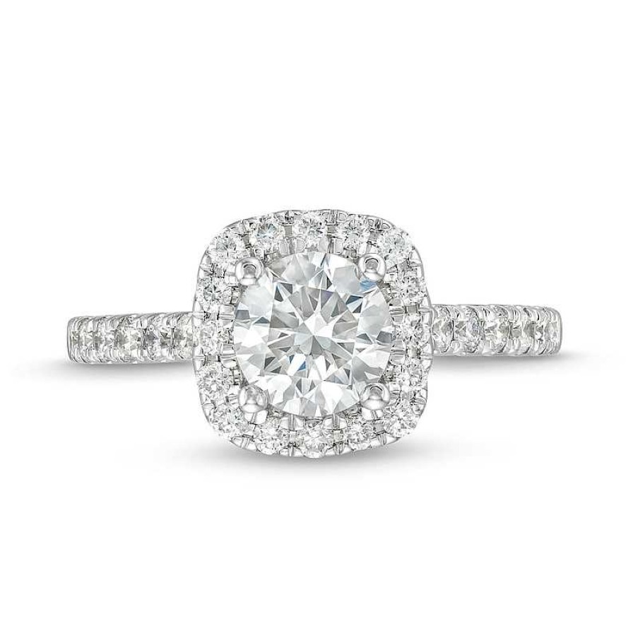 Rings Zales | 1-1/2 Ct. T.W. Certified Lab-Created Diamond Cushion Frame Engagement Ring In 10K White Gold (F/Si2)