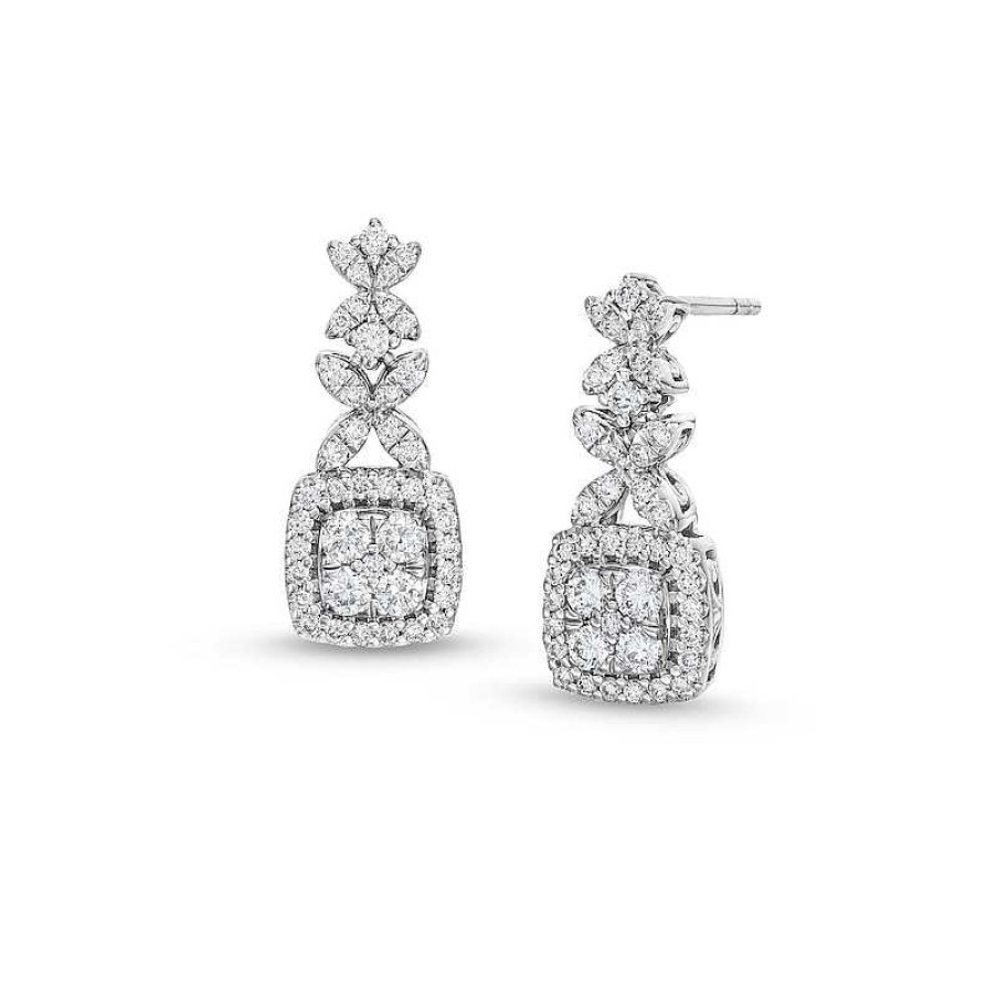 Earrings Zales | Zales X Rocksbox 3/4 Ct. T.W. Lab-Created Diamond Floral Topped Drop Earrings In 10K White Gold