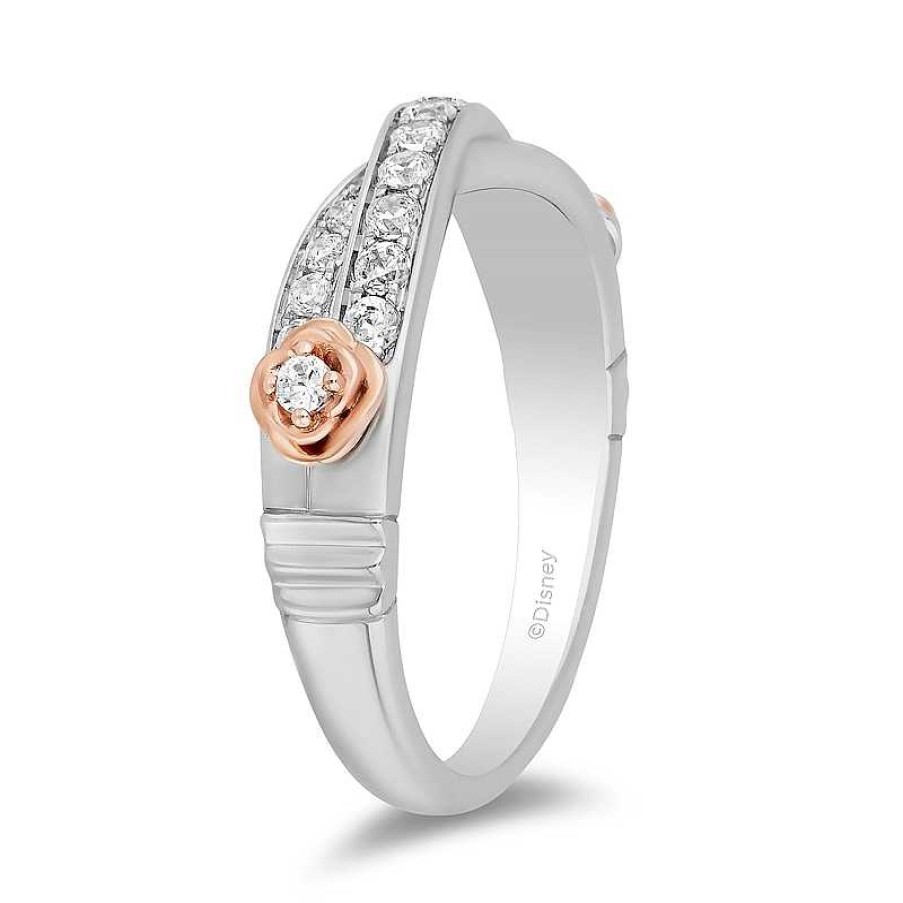 Rings Zales | Enchanted Disney Belle 1/3 Ct. Diamond Twist Anniversary Band In 14K Two-Tone Gold