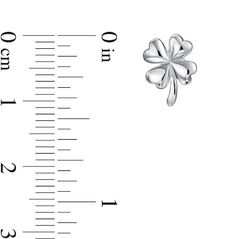 Earrings Zales | Puff Four Leaf Clover Stud Earrings In Sterling Silver