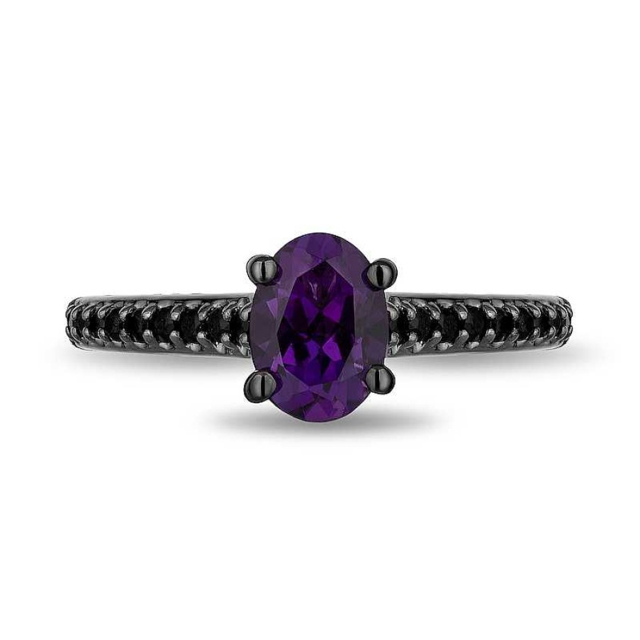 Rings Zales | Enchanted Disney Villains Ursula Oval Amethyst And 1 Ct. T.W. Black Diamond Bridal Set In 14K White Gold