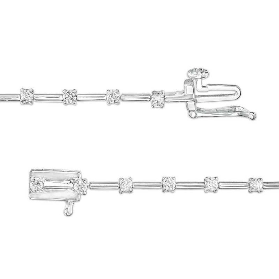 Bracelets Zales | 1 Ct. T.W. Diamond Alternating Line Bracelet In 10K White Gold