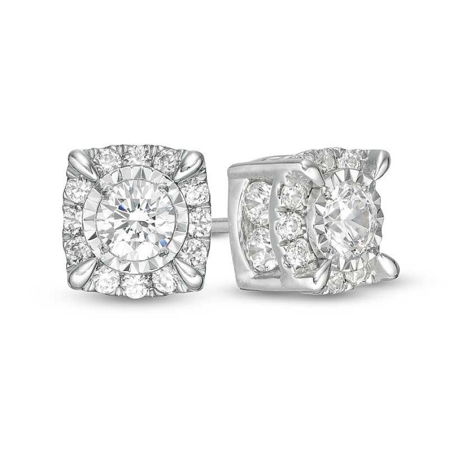 Earrings Zales | 2 Ct. T.W. Diamond Cushion Frame Stud Earrings In 10K White Gold