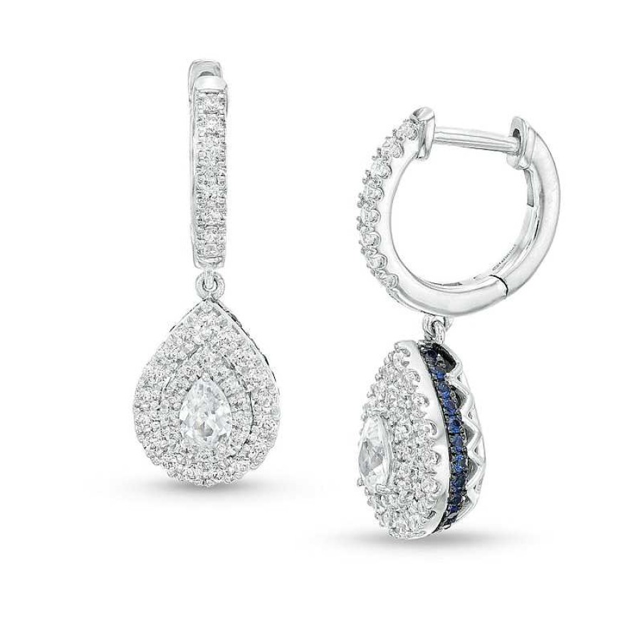 Earrings Zales | Vera Wang Love Collection 3/4 Ct. T.W. Pear-Shaped Diamond Drop Hoop Earrings In 10K White Gold