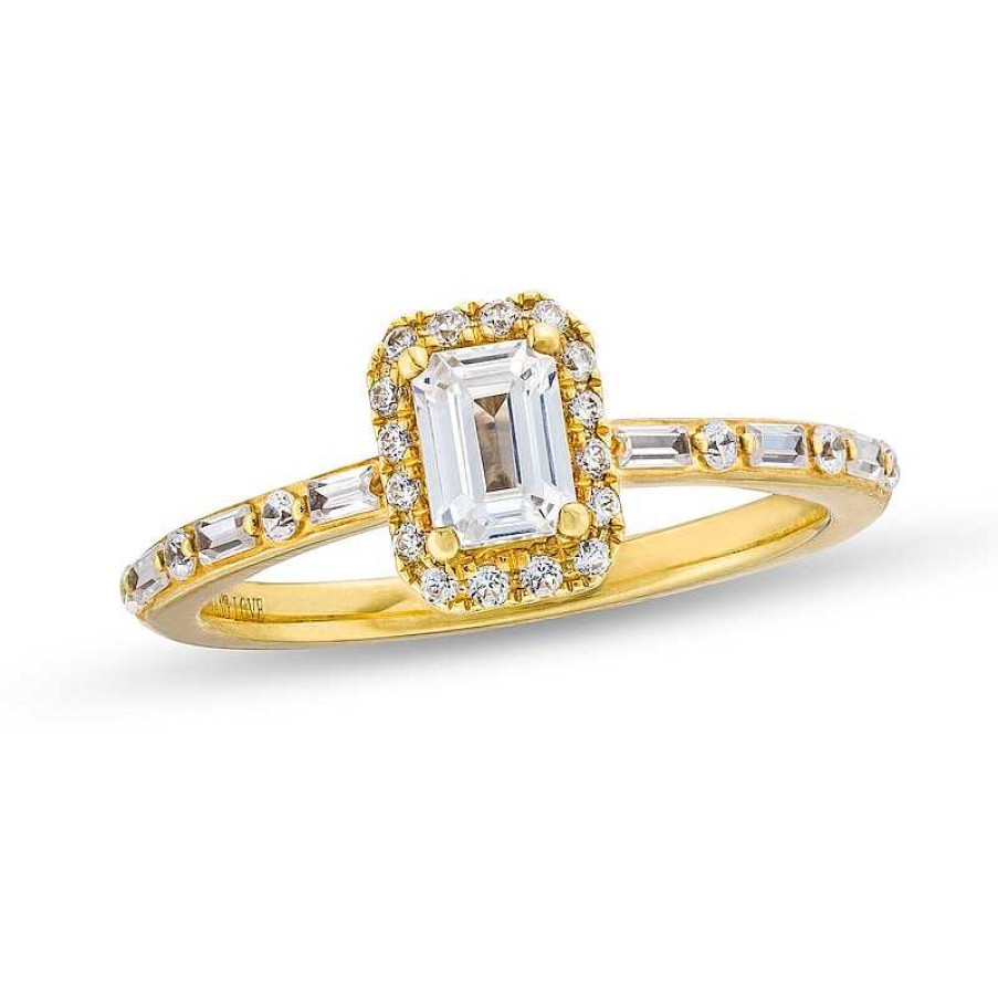 Rings Zales | Vera Wang Love Collection 3/4 Ct. T.W. Emerald-Cut Diamond Frame Art Deco Engagement Ring In 14K Gold (I/Si2)