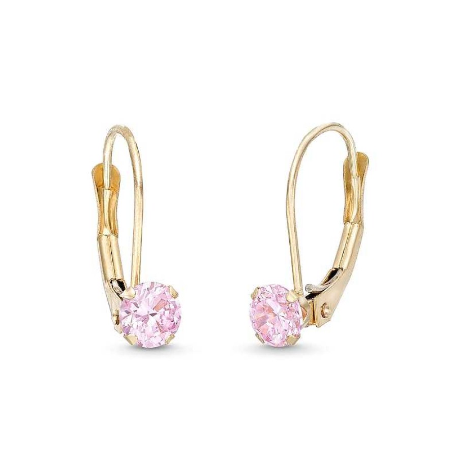 Earrings Zales | Child'S 4.0Mm Pink Cubic Zirconia Drop Earrings In 14K Gold