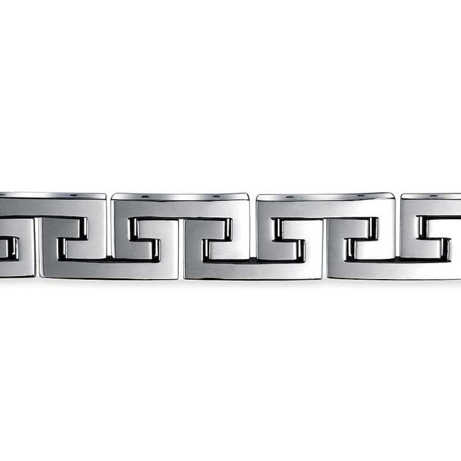 Bracelets Zales | Men'S 12.0Mm Solid Greek Key Link Chain Bracelet In Stainless Steel - 8.5"