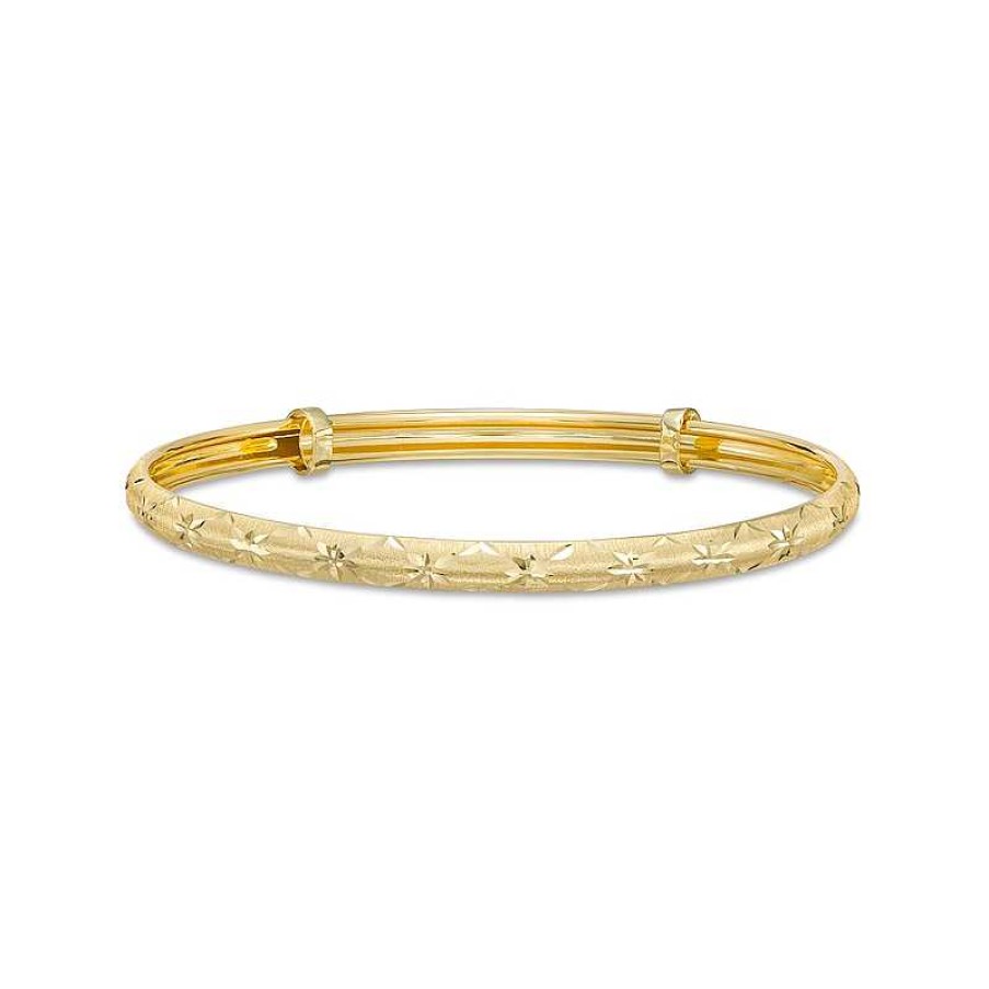 Bracelets Zales | Child'S Diamond-Cut Flower Bangle In 14K Gold